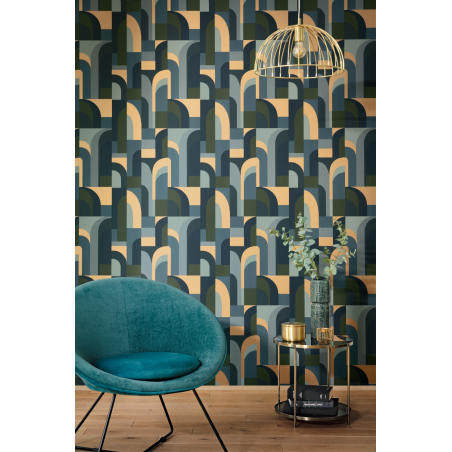Papier peint Doors bleu, kaki et doré - LABYRINTH - Caselio - LBY102086072