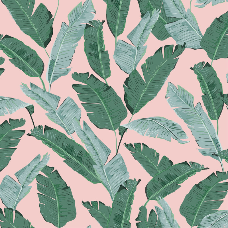 Papier peint Palmes vertes et fond rose poudre - Ugepa - L84504