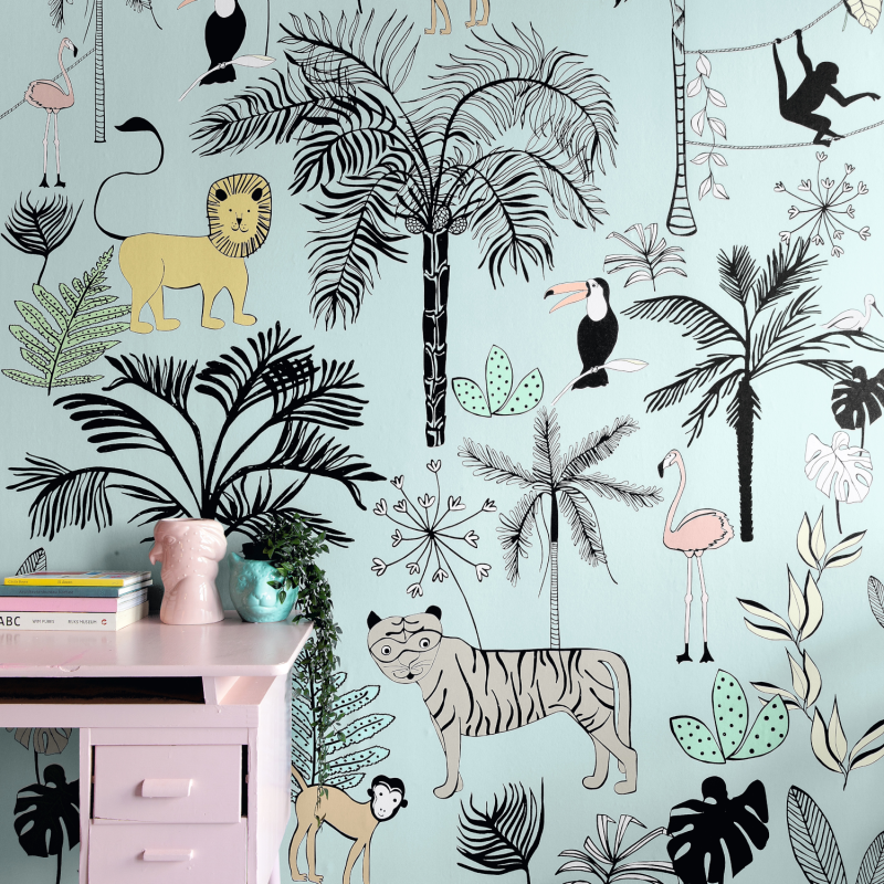 Panoramique Jungle Kids bleu clair - BAMBINO - Rasch - Studio Class BBN842197