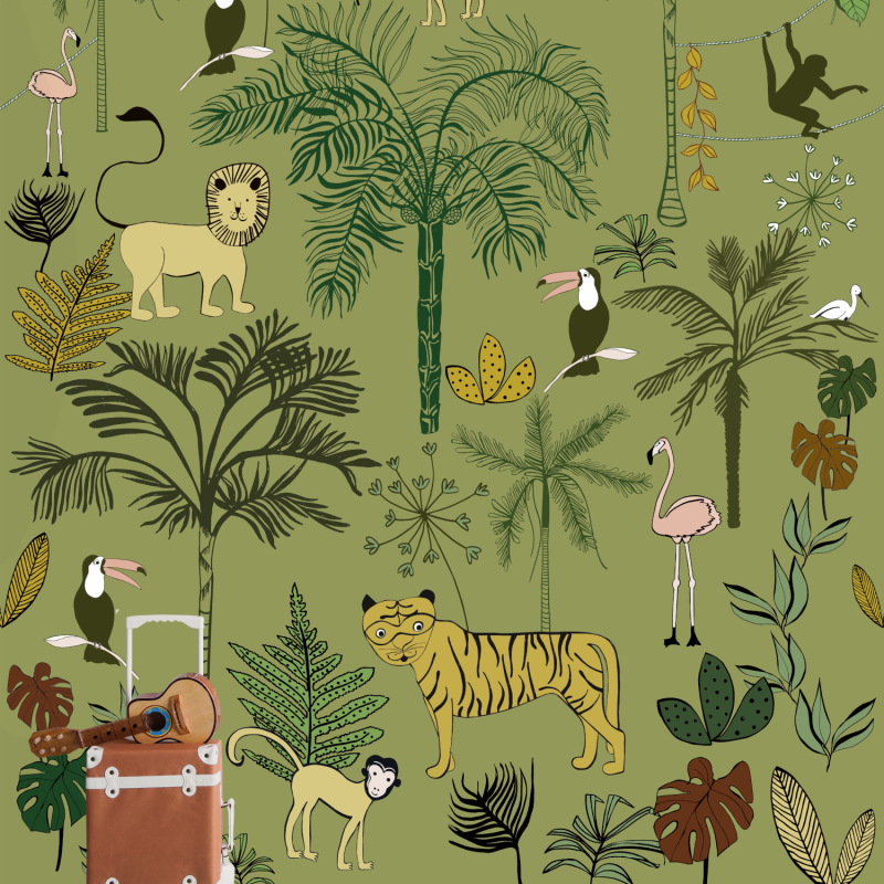 Panoramique Jungle Kids vert kaki - BAMBINO - Rasch - Studio Class BBN842142
