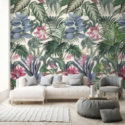 Panoramique FLEUR JUNGLE rose et vert  - Grandeco Life - A46201