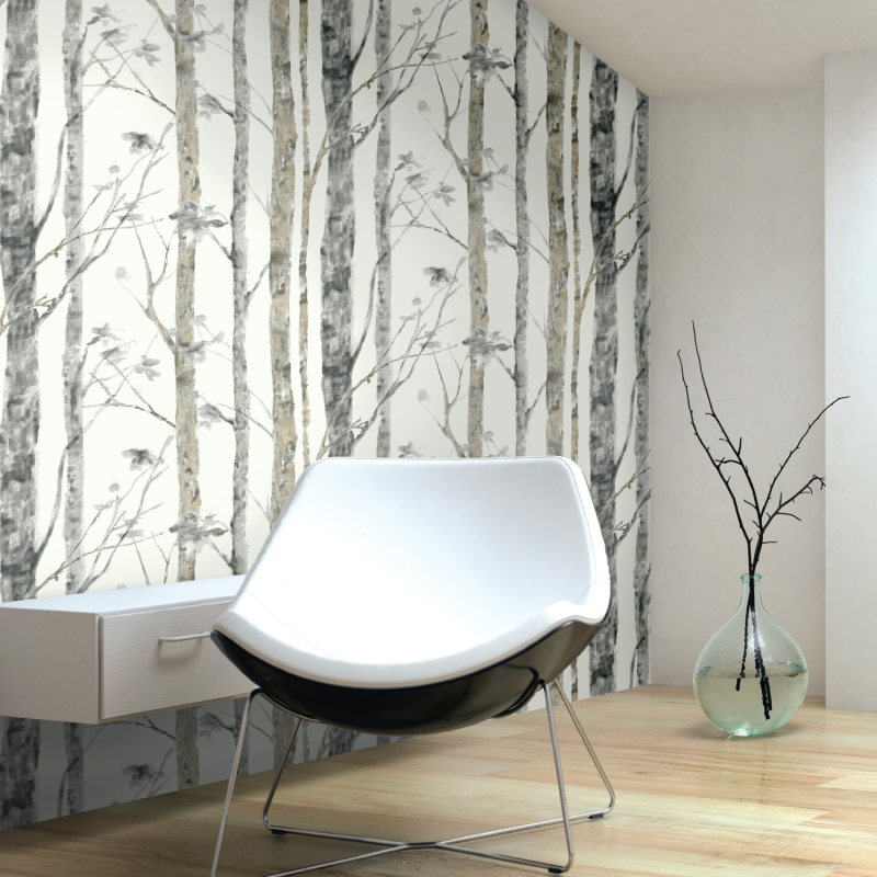 Papier peint adhésif Birch Trees gris - LES ADHESIFS - Lutèce - RMK9047