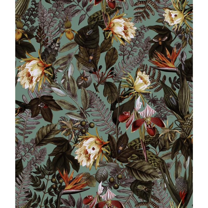 Papier peint adhésif Tropical Flower gris - LES ADHESIFS - Lutèce - RMK11469