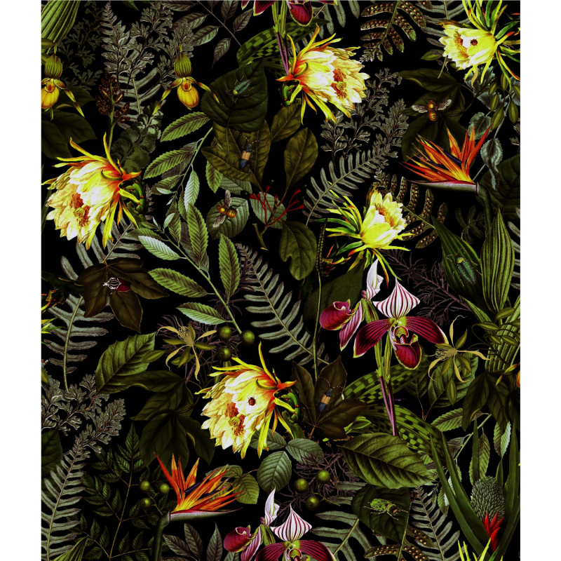 Papier peint adhésif Tropical Flower noir - LES ADHESIFS - Lutèce - RMK11450
