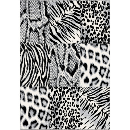 Tapis velours ras "Patchwork peau de bête noir et blanc" - Flash BALTA 120x170