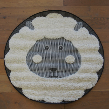 Tapis enfant rond "Tête Mouton écru et noir" - Richie BALTA Diam.120