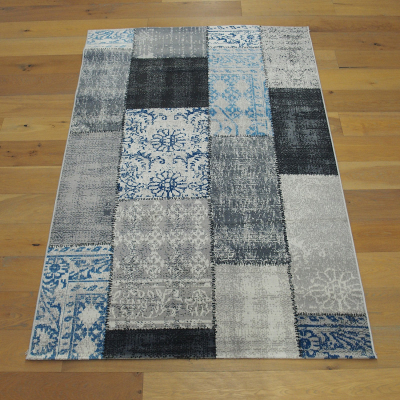 Tapis patchwork gris et bleu - 160x230cm - VINTAGE Balta