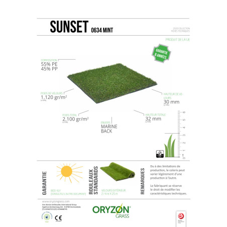 Gazon synthétique Sunset mint 0634 - ORYZON - rouleau 4M