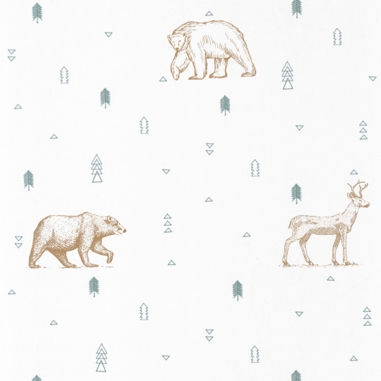 Papier peint Grizzly Bear vert d'eau et beige - OUR PLANET - Caselio - OUP101987112