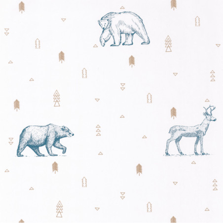 Papier peint Grizzly Bear bleu jean et beige - OUR PLANET - Caselio - OUP101986009 