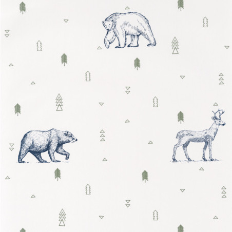 Papier peint Grizzly Bear vert kaki et bleu nuit - OUR PLANET - Caselio - OUP101987403 