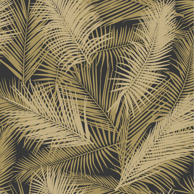 Papier peint vinyle sur intissé Palmes Retro doré, fond noir - EDEN - Ugepa - J98202