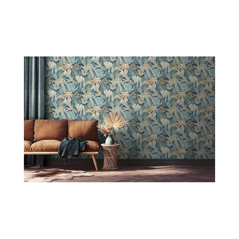 Papier peint vinyle sur intissé Foliage bleu et ocre - EDEN - Ugepa - M36901