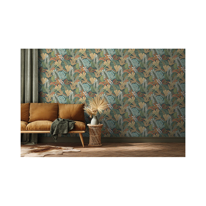 Papier peint vinyle sur intissé Foliage bleu et ocre - EDEN - Ugepa - M36901