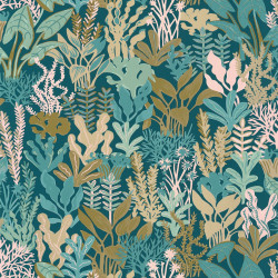 Papier peint Can You Sea Me bleu nuit vert rose  - SEA YOU SOON - Caselio - SYO102756612