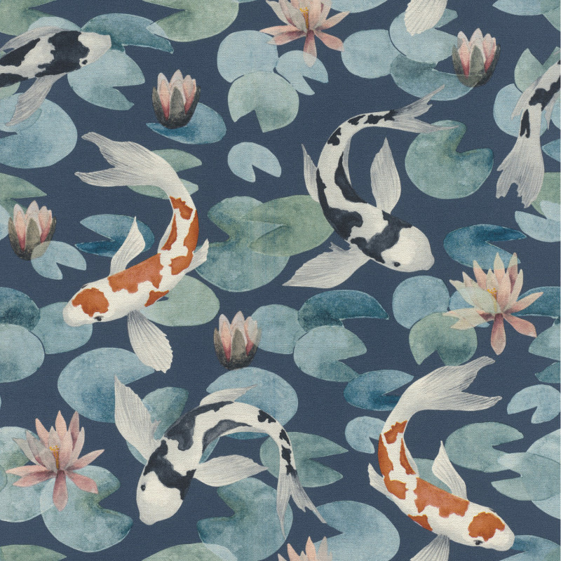 Papier peint Carpes KoÏ bleu marine - KIMONO - Rasch - 409444