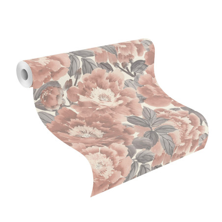 Papier peint Floraison rose poudrée gris fond blanc - KIMONO - Rasch - 408331