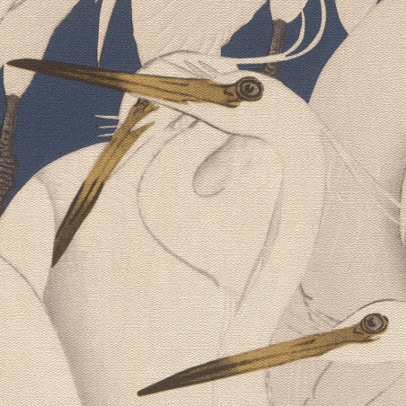Papier peint Hérons blancs fond bleu marine - KIMONO - Rasch - 409550