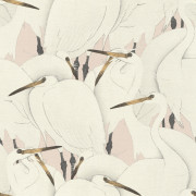 Papier peint Hérons blancs fond rose poudrée - KIMONO - Rasch - 409536