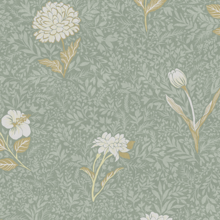 Papier peint Dahlia Teal - OLIVIA - Zoom by Masureel - OLI305