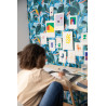 Papier peint Influence bleu cobalt jaune corail - IMAGINATION - Caselio - IMG102156127