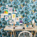 Papier peint Influence bleu cobalt jaune corail - IMAGINATION - Caselio - IMG102156127