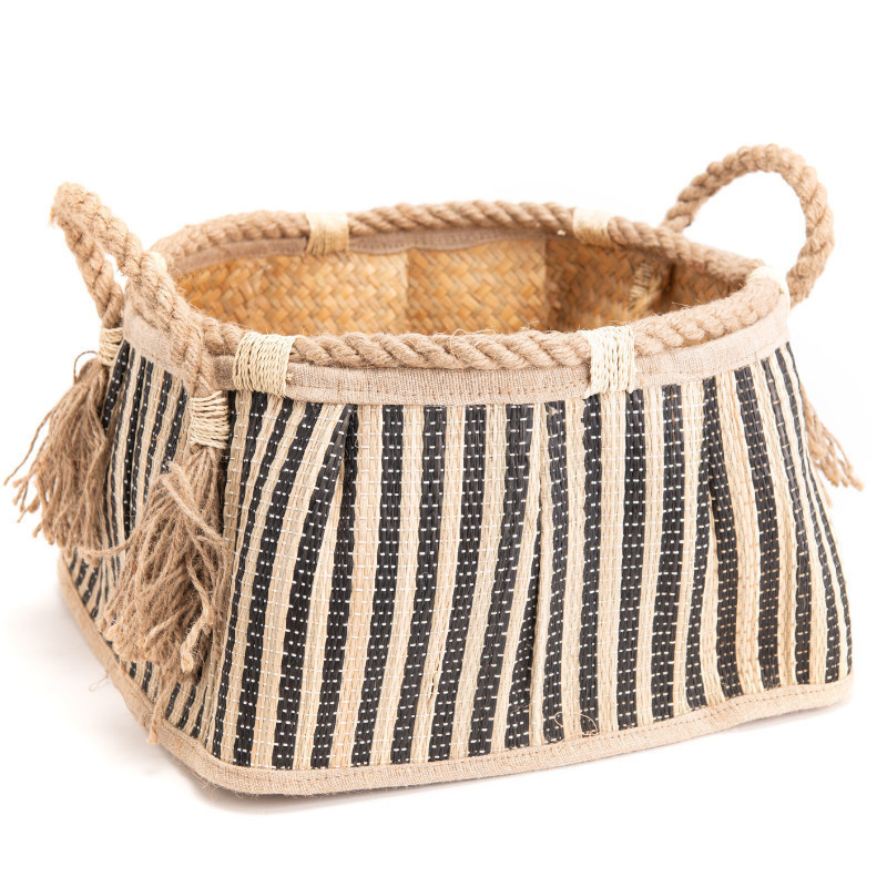 Panier de rangement en corde naturelle et noire - Amadeus - 153433