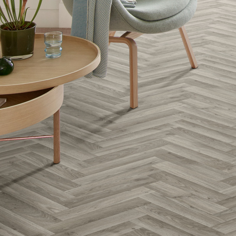 Sol PVC - Oak Chevron 607M chêne gris - Optima Dynasty BEAUFLOR - rouleau 4M
