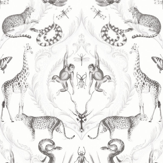 Papier peint Ménagerie blanc et gris - BAMAKO - Lutèce - G78314
