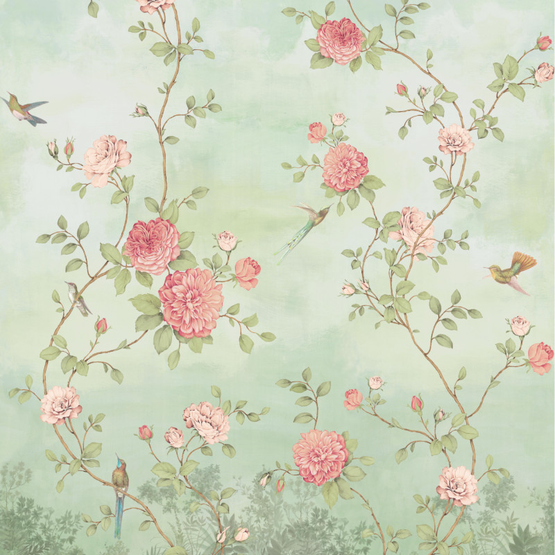 Papier peint Décor Mural Rosier aqua 4 Lés - BLOOM - Lutèce - BLO457DX