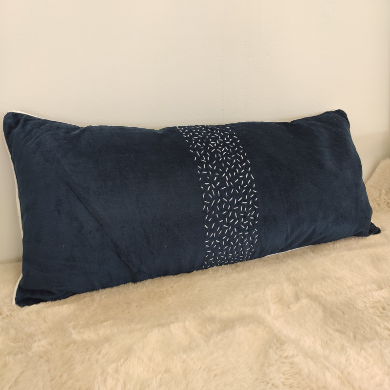 Coussin Grain velours bleu marine - 30x70cm - Amadeus