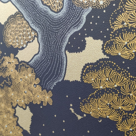 Papier peint intissé KYOTO JUNGLE bleu nuit et doré - Rasch 477214