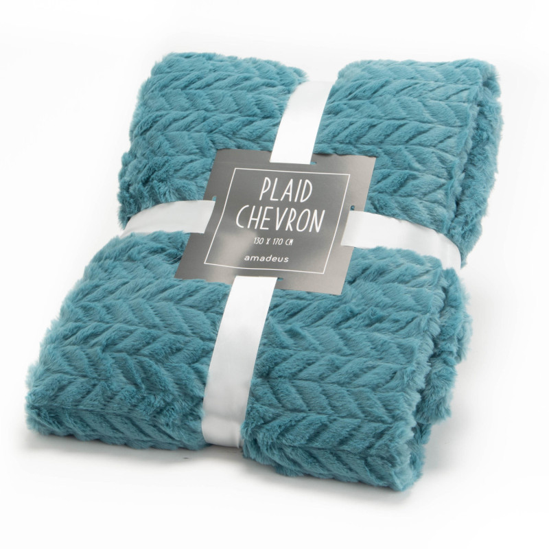 Plaid chevron bleu canard tout doux - 130x170cm - Amadeus Korb