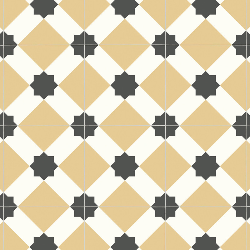 Sol PVC - Estrella T55 Carreaux de ciment jaune pastel - Atento IVC - rouleau 2M