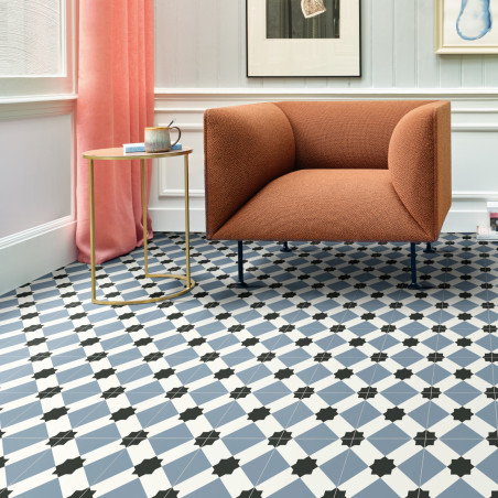 Sol PVC - Estrella T76 Carreaux de ciment bleu pastel - Atento IVC - rouleau 2M