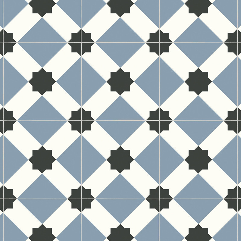 Sol PVC - Estrella T76 Carreaux de ciment bleu pastel - Atento IVC - rouleau 2M