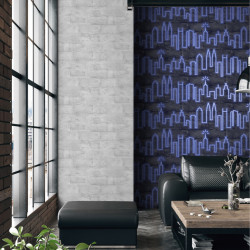 Papier peint City Skyline bleu phosphorescent et noir - LOFT - UGEPA M53101