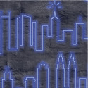 Papier peint City Skyline bleu phosphorescent et noir - LOFT - UGEPA M53101