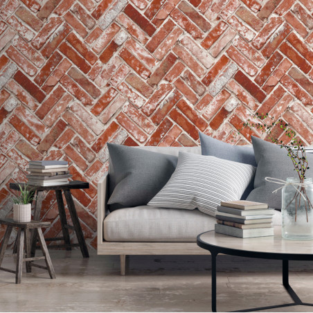 Papier peint Briques Chevrons rouge - Bricks - UGEPA M32518