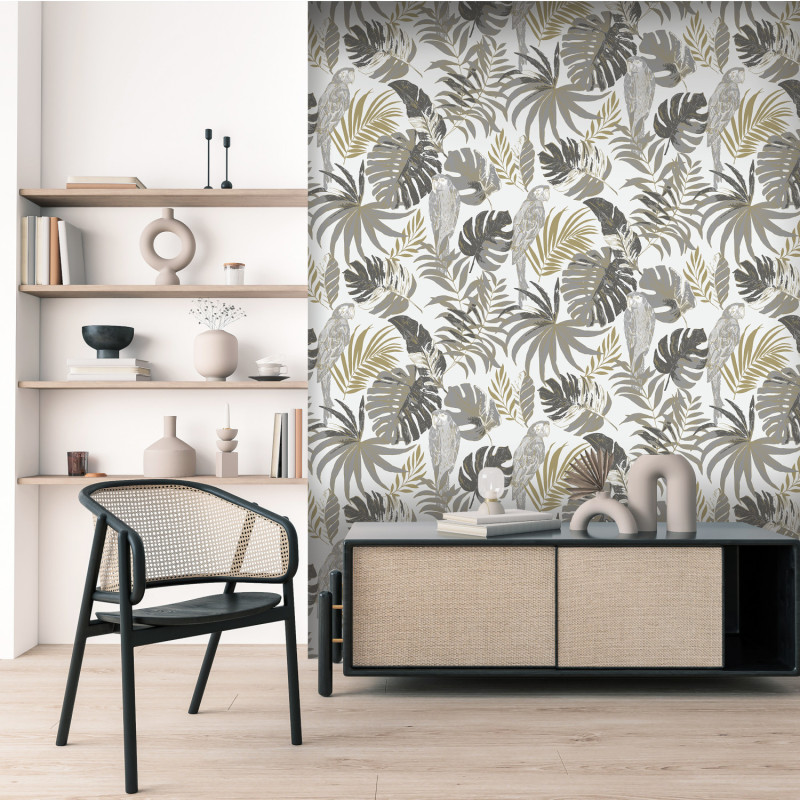 Papier peint White Jungle gris et or - Coco - UGEPA L76300