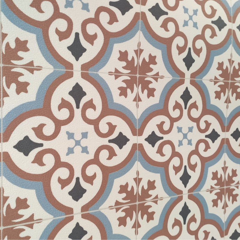 Sol PVC - Evora 516 carreaux de ciment corail - Colori IVC - rouleau 3M