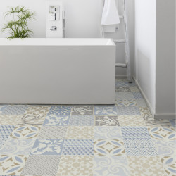 Sol PVC - Provence Azur carreaux de ciment bleu - Booster GERFLOR - rouleau 4M