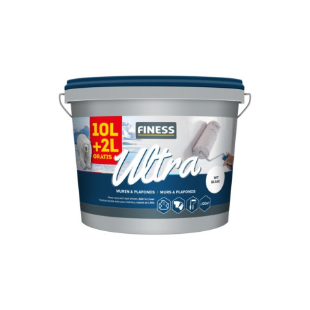 Peinture blanche Ultra 10 + 2L GRATUIT - Mur et plafond - FINESS