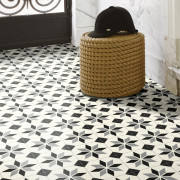 Sol PVC - Scottsdale 099M carreaux de ciment étoile noir et blanc - Optima Retro-Tex BEAUFLOR - rouleau 3M