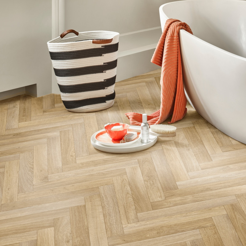 Sol PVC - Alaska 536 parquet chevron bois clair - Texmark IVC - 4M