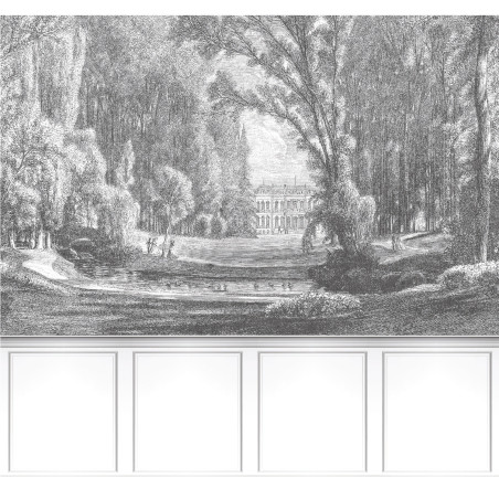 Panoramique intisséBallade au parc noir gravure 300x280_M - LES BELLES TOILES DE JOUY - Casadeco - LBTJ87989208