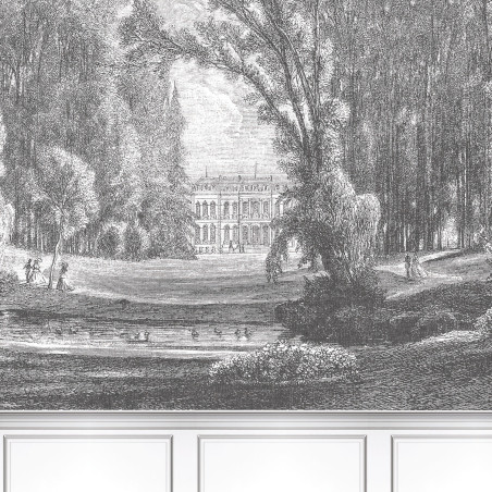 Panoramique intissé Ballade au parc noir gravure 300x250_S - LES BELLES TOILES DE JOUY - Casadeco - LBTJ87989207