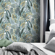 Papier peint intissé tropical PAOLA bleu et jaune - Rasch 833997