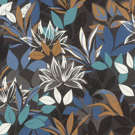 Papier peint vinyle intissé fleurs PAMPA bleu et camel - Rasch 692303