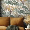 Papier peint vinyle intissé fleurs PAMPA bleu et camel - Rasch 692303